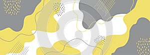 Abstract crative vector minimal background with hand drawn organic shapes. Trendy yellow and gray colors of the year