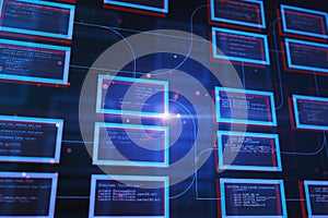 Abstract coding programming backdrop. Science, technology and software concept. 3D Rendering