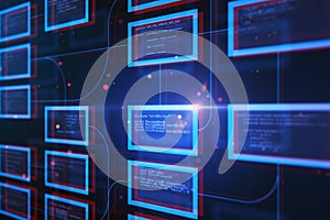 Abstract coding programming background. Science, technology and software concept. 3D Rendering