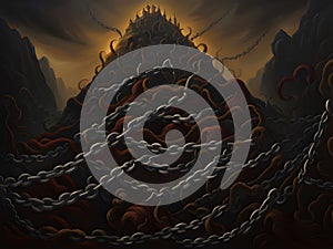 abstract creative colorful background , chain on dark mountain, Ai Generated