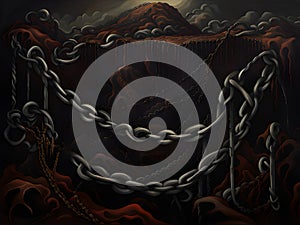 abstract creative colorful background , chain on dark mountain, Ai Generated