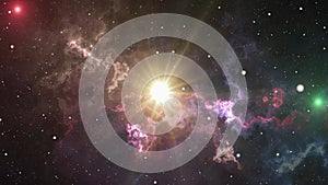 Abstract creative cosmic background, moving through space galaxy. Animation. Speed of light, seamless travel through a