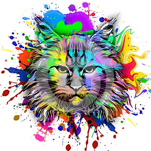 Abstract creative illustration with colorful cat