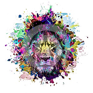Abstract creative illustration with colorful lion