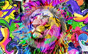 Abstract creative illustration with colorful lion