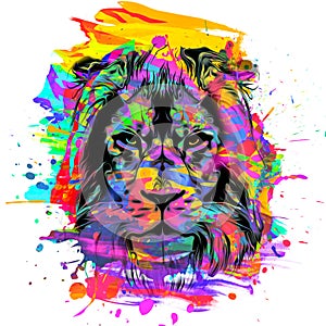 Abstract creative illustration with colorful lion