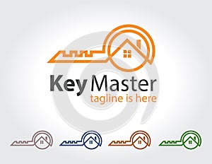 Abstract creative key duplication logo concept. Professional skilled key cutter sign