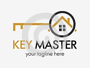 Abstract creative key duplication logo concept. Professional skilled key cutter sign