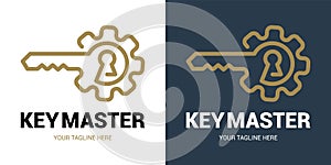 Abstract creative key duplication logo concept. Professional skilled key cutter sign