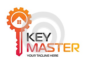 Abstract creative key duplication logo concept. Professional skilled key cutter sign.