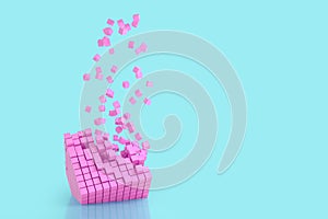 Abstract creative modern pastel pink and blue 3D background a three-dimensional cube lying on its side and exploding