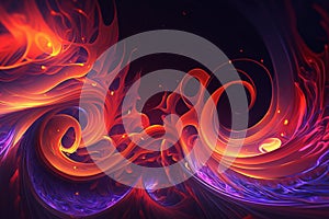 Abstract creative modern ultra wide background. Neon glowing twisted cosmic lines. Beautiful swirls, bright turbulence curls.