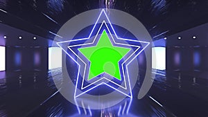 Abstract creative neon, led light tunnel and neon star shapes with green screen, chroma key animation