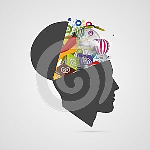 Abstract creative open head. Genius mind. Vector