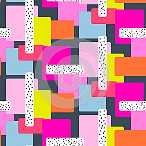 Abstract creative seamless pattern with bright neon shapes. Vector vibrant texture with geometric figures. Modern