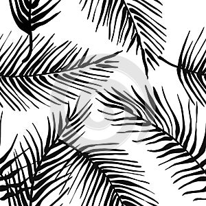 Abstract creative seamless pattern with tropical plants and artistic background.