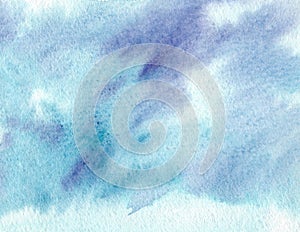 Abstract creative watercolour painted background with blue wash layers.Soft sky and sea,ice