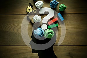 Abstract Creativity Concept with Human Head Silhouette and Flowing Ideas