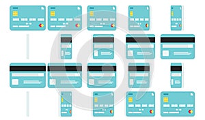Abstract credit card rotating with front and back side views. Animation sprite sheet isolated on white