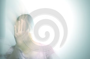 Abstract crime background,Sad woman,Spooky hand,Sad teenage girl with hands