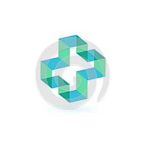 Abstract cross logo template, blue medical symbol, vector concept.