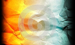 Abstract crumpled paper orange blue pastel light color mixture multi colors effects background.