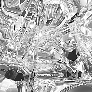 Abstract Crystal Glass Texture. Abstract Waves, Reflected and Refracted Warp Distortion. Fluid Monochrome Background in Black,