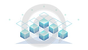 Abstract Cube Data Flow, Technology Blockchain Concept, vector design Generative AI