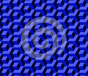 Abstract cube pattern, fully seamless. 3d dark blue vector geometric wallpaper, cube pattern background.