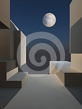 Abstract Cube Stage with Moon