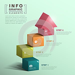 Abstract cube stair with house infographics