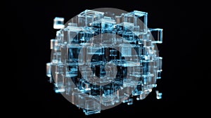 Abstract Cube Structure in Blue. AI Generated