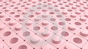 Abstract cubes background with stack of pastel pink in a row perforated cube boxes, 3d rendering