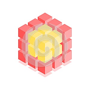 Abstract cubic icon. Isometric illustration for covers design in flat 3D style. Vector geometric logo