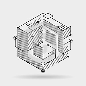 Abstract cubic lines elements technical 3D isometric background design vector illustration