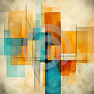 Abstract Cubism Painting With Retro-futurism Style And Geometric Balance
