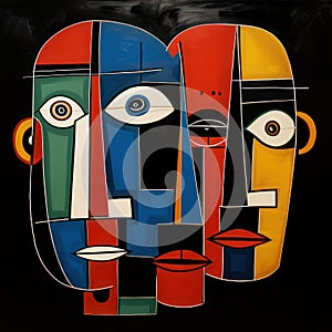 Abstract cubist faces with a modernist flair. AI generation