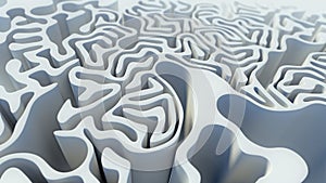 Abstract curly pattern white labyrinth 3d rendering