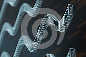 Abstract curve lines with dark background, 3d rendering
