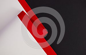 Abstract curved, red, white and black background