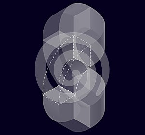 Abstract curved vector shape on black. Isometric brand of scientific institution, research center, biological laboratories.