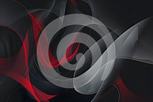 Abstract curves of layers in red, gray and black, creating a deep and dynamic effect on a dark background,the concept of graphic