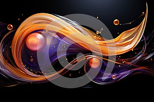 Abstract curves purple orange with black balls and lines,