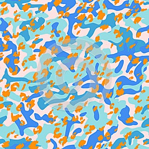 Abstract curves, wavy shapes seamless pattern in marine colors. Bold modern chaotic liquid forms background