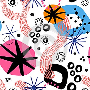 Abstract cut out forms, doodles circles, dots, squiggles seamless pattern photo