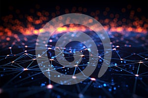 Abstract cyber landscape 3D rendering, network connectivity, blockchain data streams