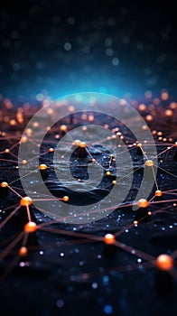 Abstract cyber landscape 3D rendering, network connectivity, blockchain data streams