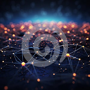 Abstract cyber landscape 3D rendering, network connectivity, blockchain data streams