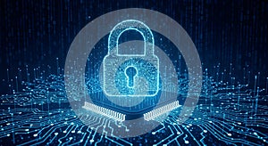 Digital Lock with Futuristic Circuit Background