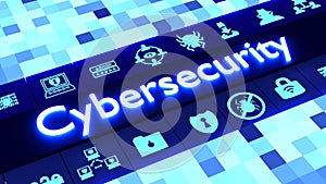 Abstract cybersecurity concept in blue with icons